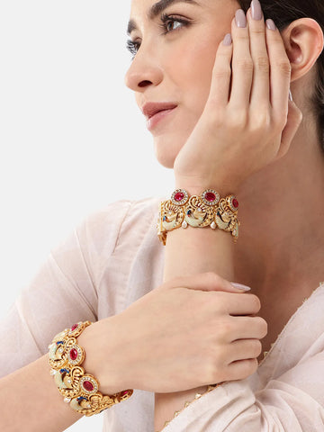 Gold Plated Peacock Shaped Design Bangle Kada (2 Pieces )