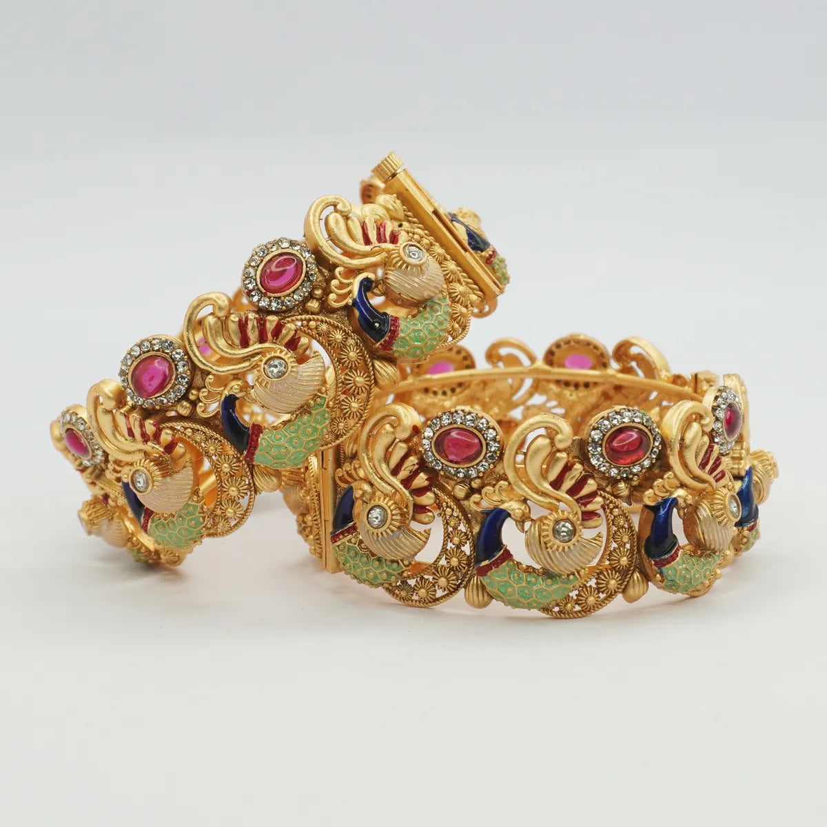 Gold Plated Peacock Shaped Design Bangle Kada (2 Pieces )