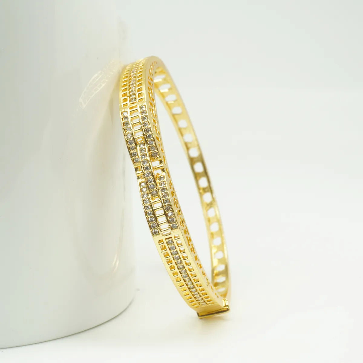 Panini Jewels Gold Plated Triple Line Crystal Cutwork Designer Kada