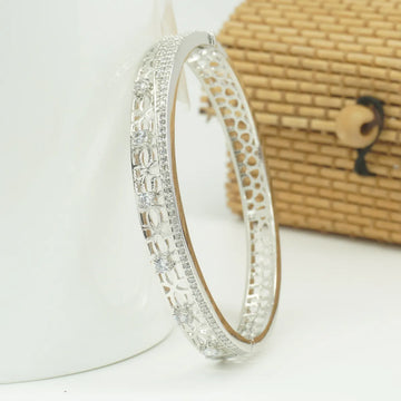 Panini Jewels Silver Plated Floral Crystal Cutwork Designer Kada Bangle