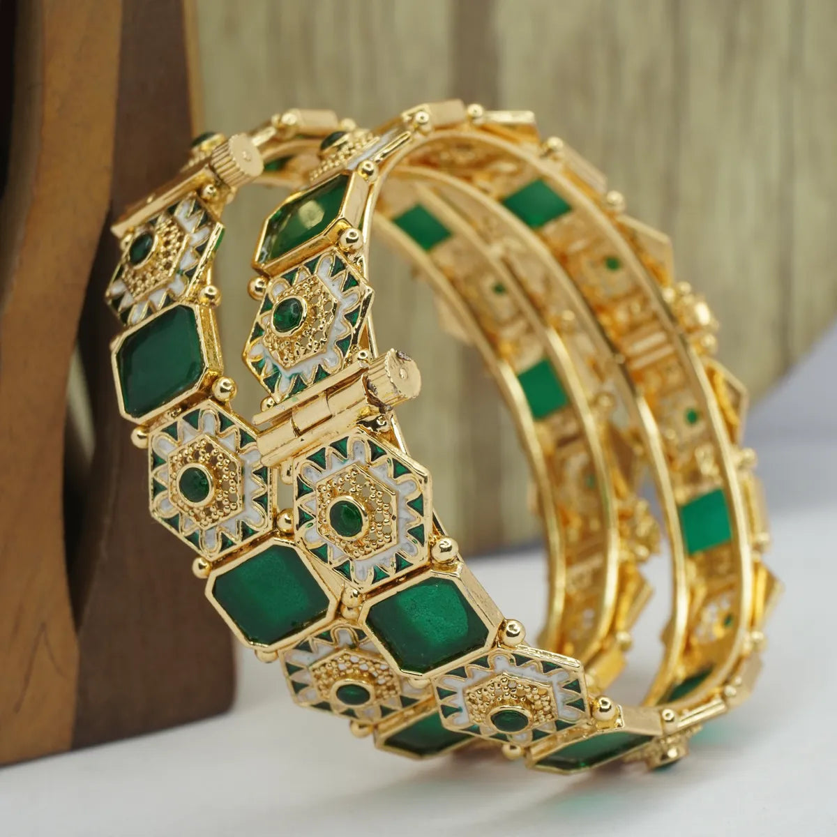 Elegant Stylish Polki Emabded Copper Bangles