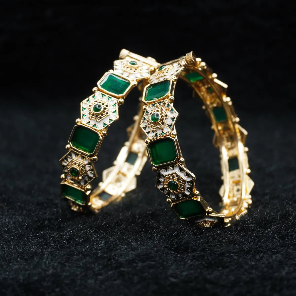 Elegant Stylish Polki Emabded Copper Bangles