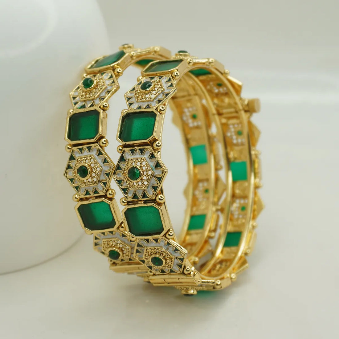 Elegant Stylish Polki Emabded Copper Bangles