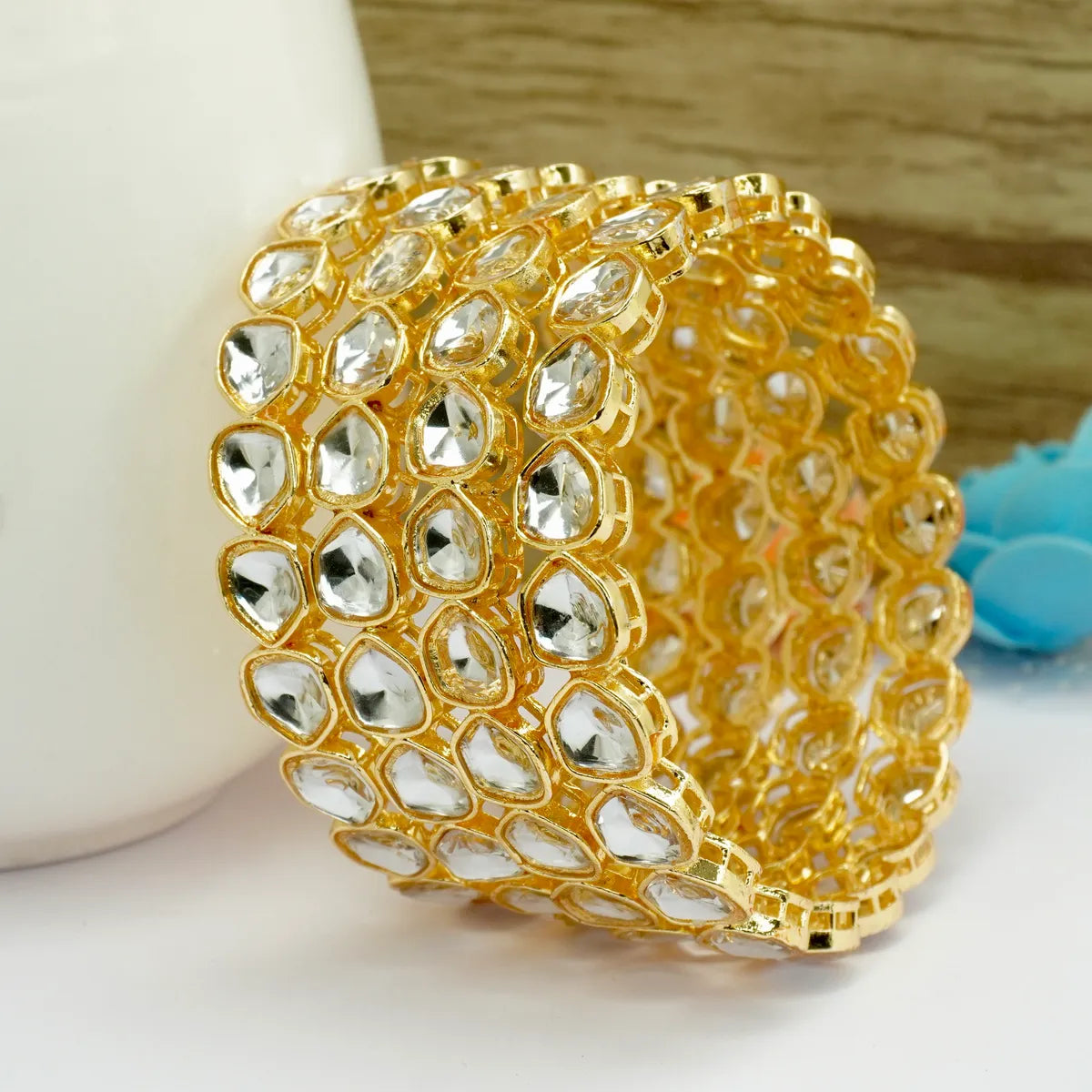 Gold Plated Uncut Kundan Bangles Set (4 Pieces )