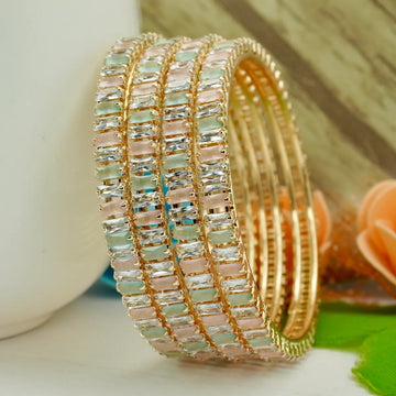 Mint Pink Designer Bangles Set (4 Pieces)