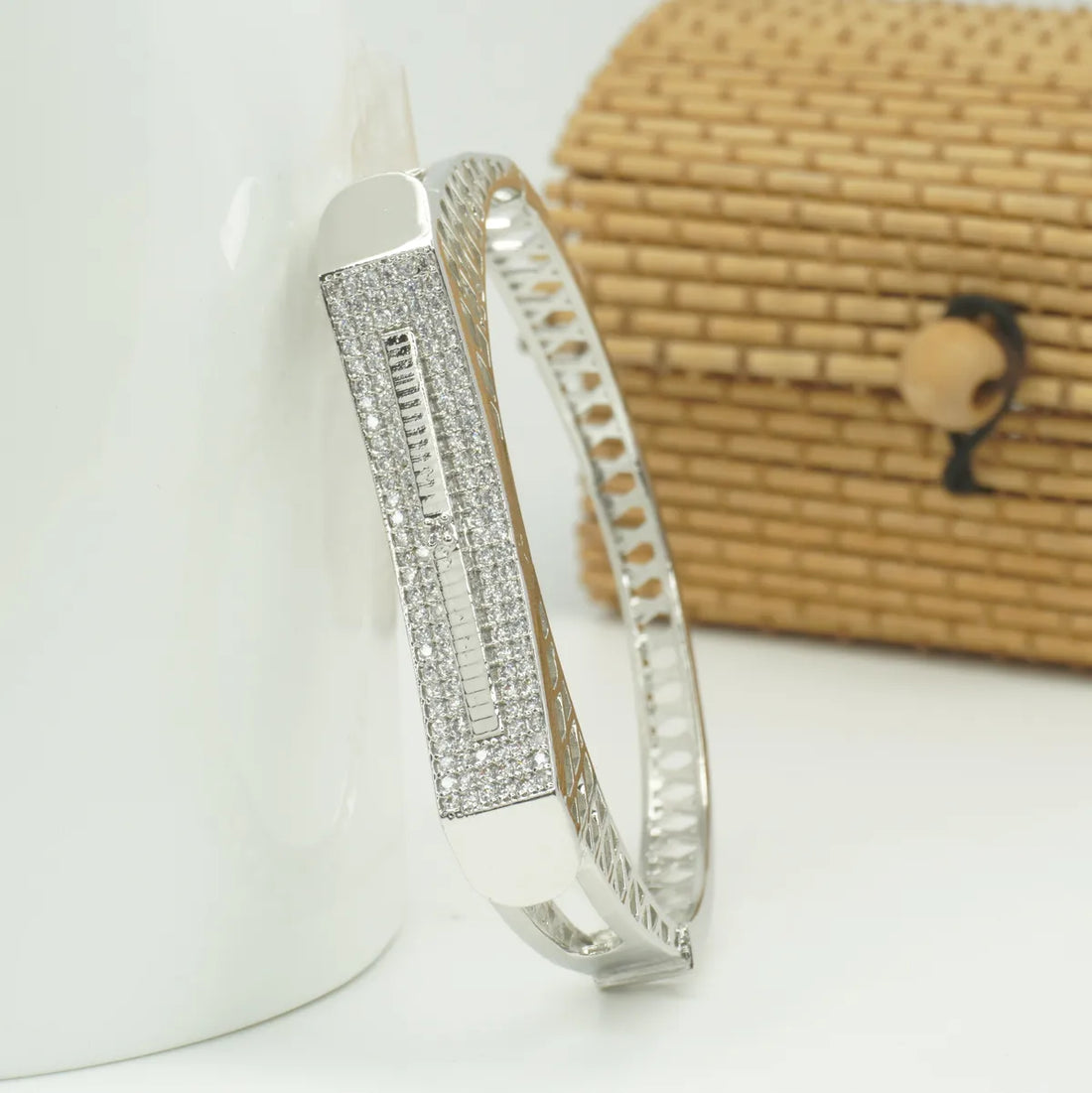 Panini Jewels Silver Plated Crystal Panel Designer Kada Bangle