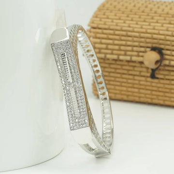 Panini Jewels Silver Plated Crystal Panel Designer Kada Bangle
