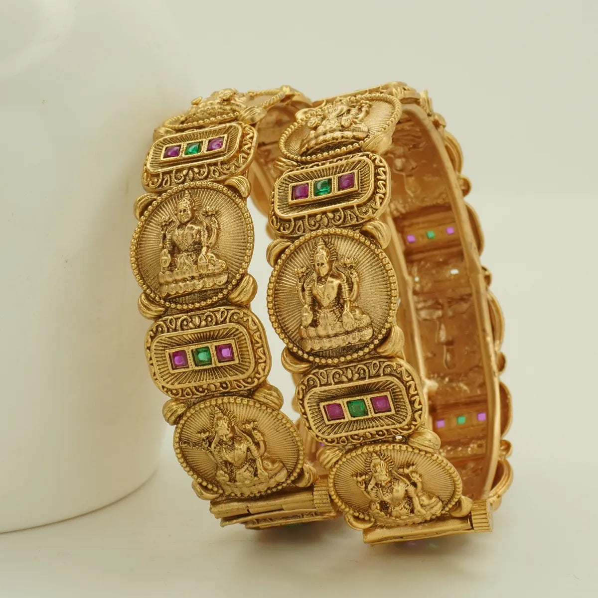 Antique Gold Plated Temple Jewellery Lakshmi Motif Bridal Bangle Set for Women