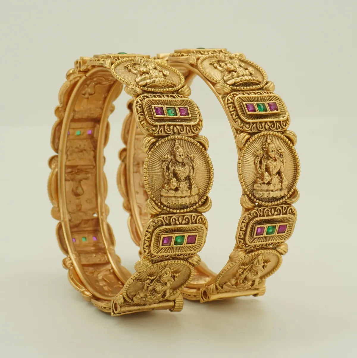 Antique Gold Plated Temple Jewellery Lakshmi Motif Bridal Bangle Set for Women