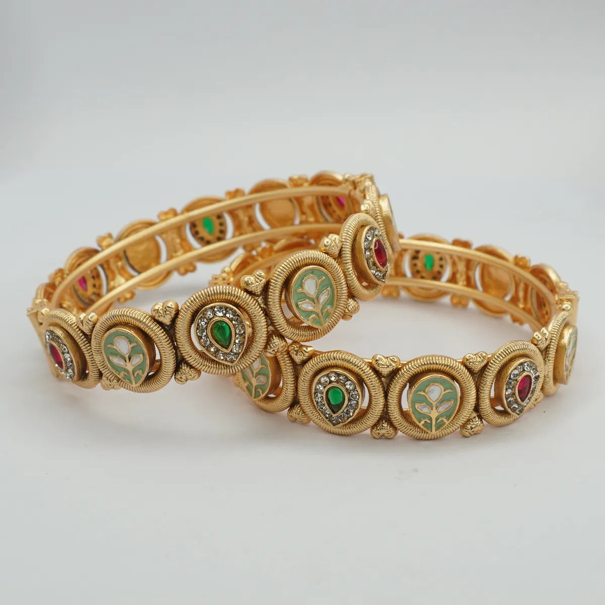Gold-Plated Meenakari Bangle with Multicolour Stones & Floral Detailing