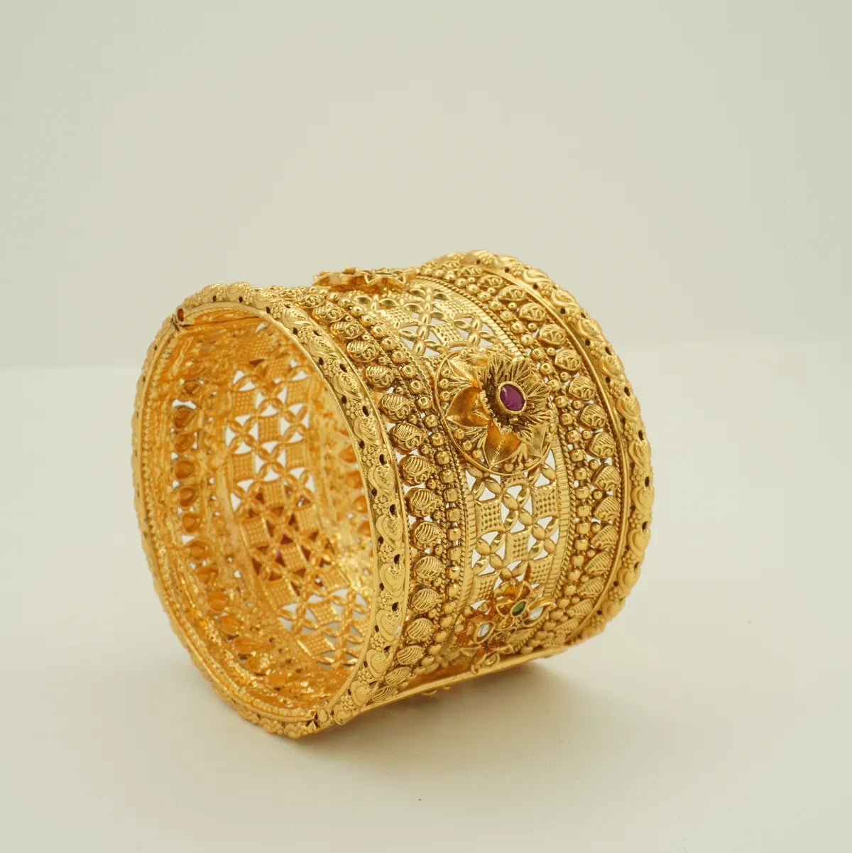 Antique Gold Plated Heavy Carved Bridal Kada Bangle Set for Women