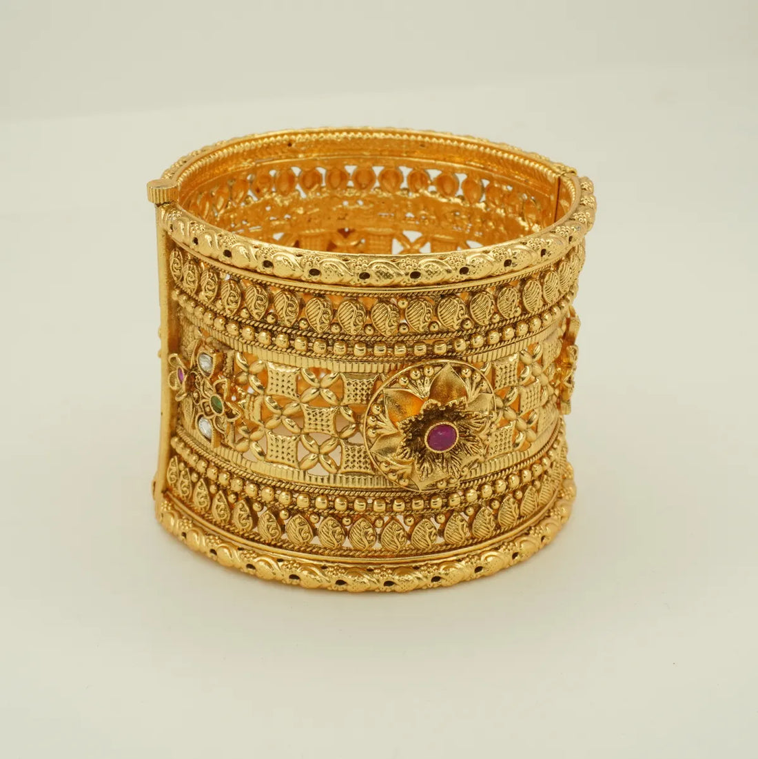 Antique Gold Plated Heavy Carved Bridal Kada Bangle Set for Women
