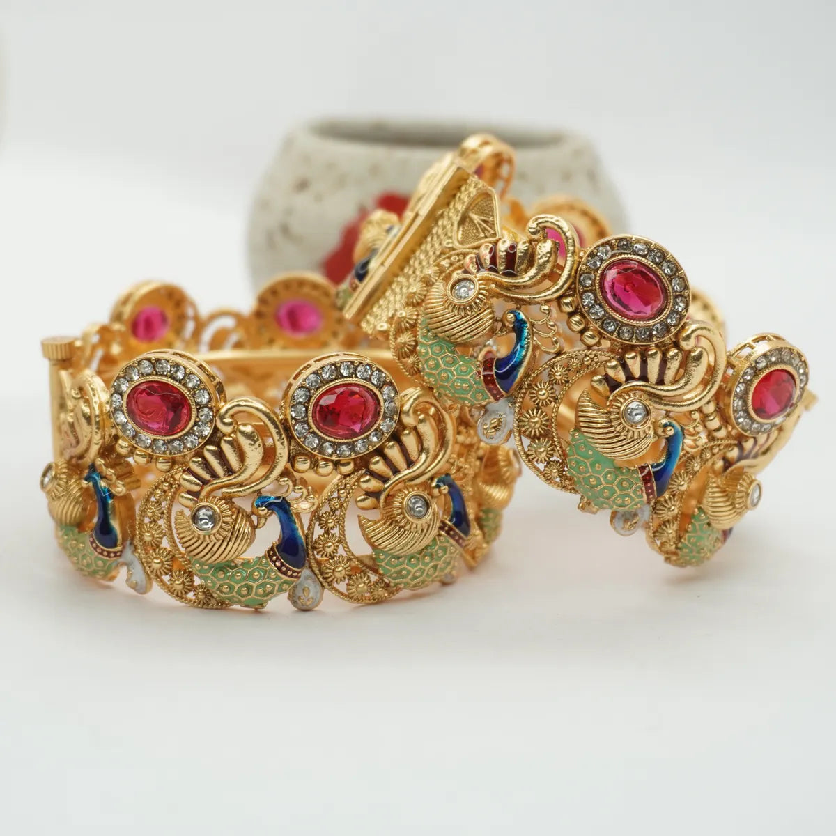 Gold Plated Peacock Shaped Design Bangle Kada (2 Pieces )