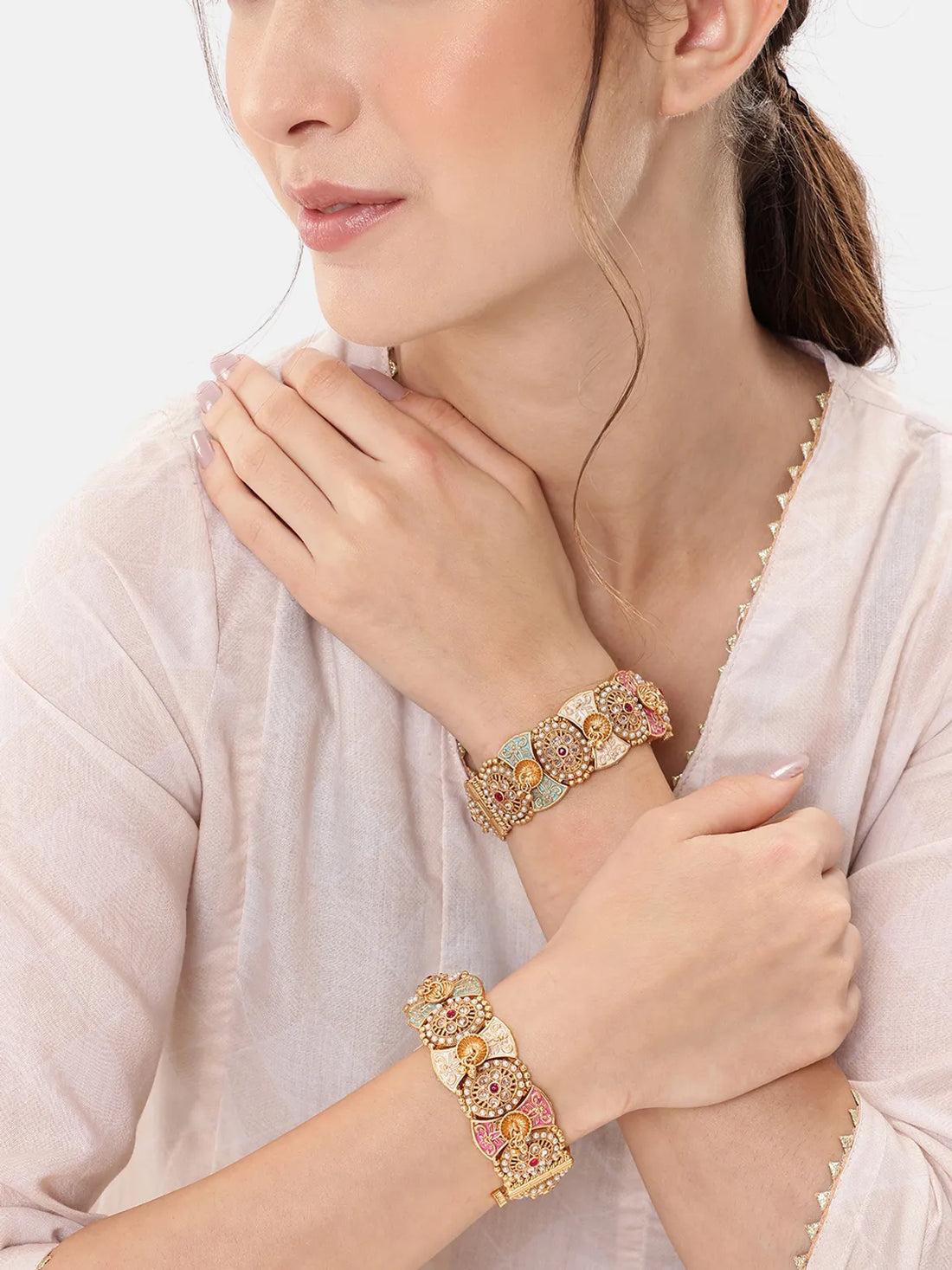 Beautifully Design Meena Work Copper Bangles Set ( 2 Pieces )
