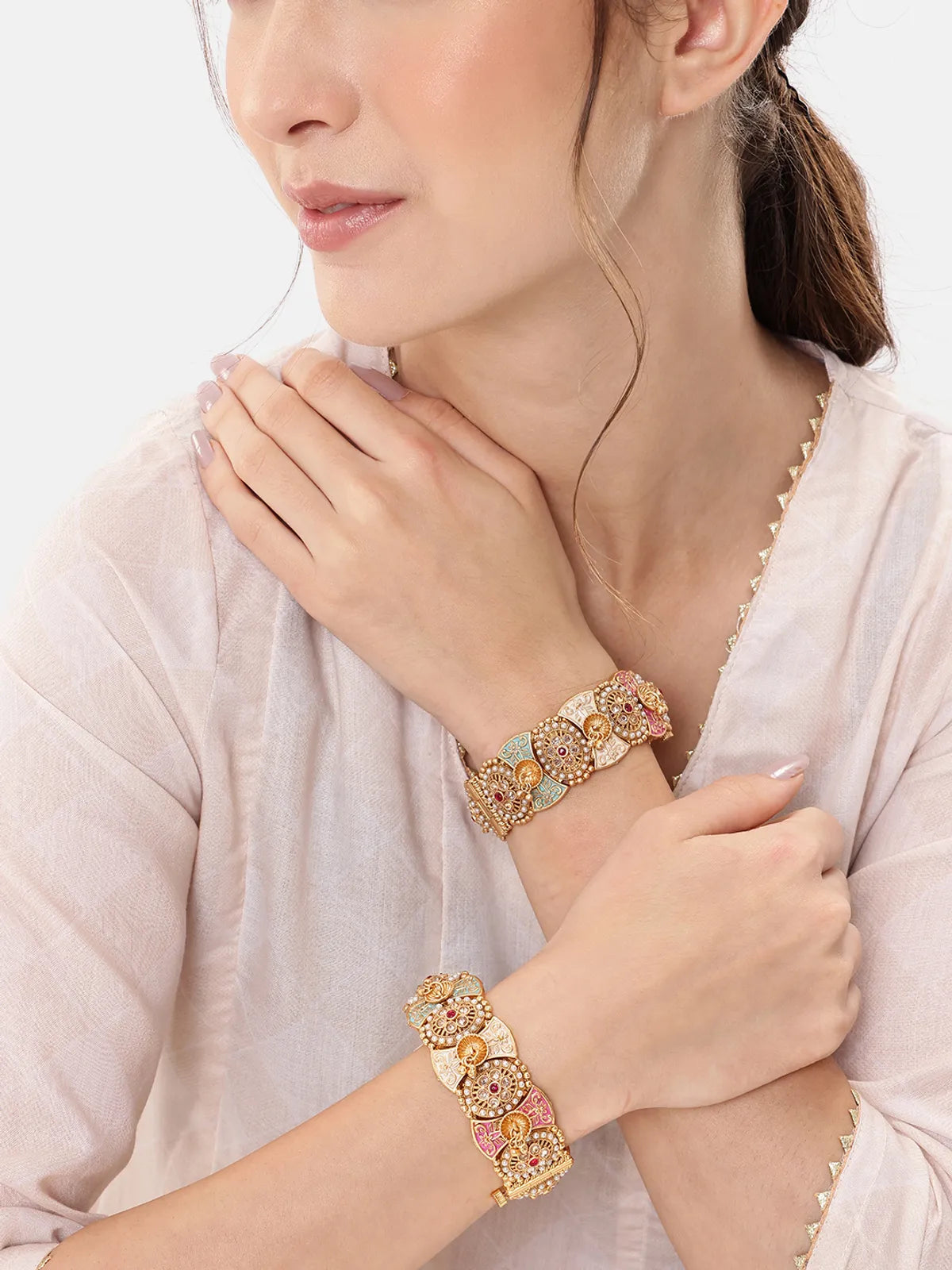 Beautifully Design Meena Work Copper Bangles Set ( 2 Pieces )