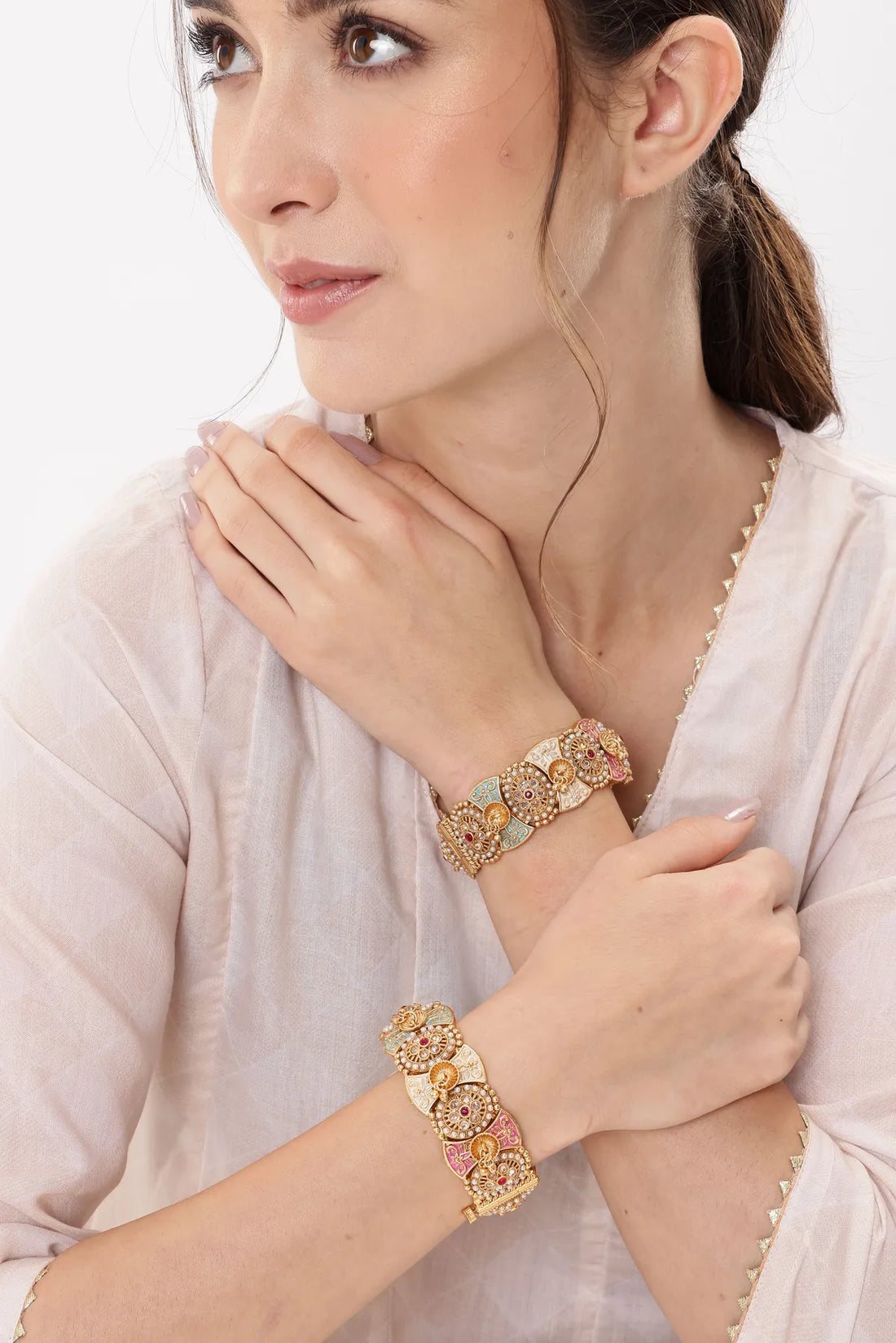 Beautifully Design Meena Work Copper Bangles Set ( 2 Pieces )