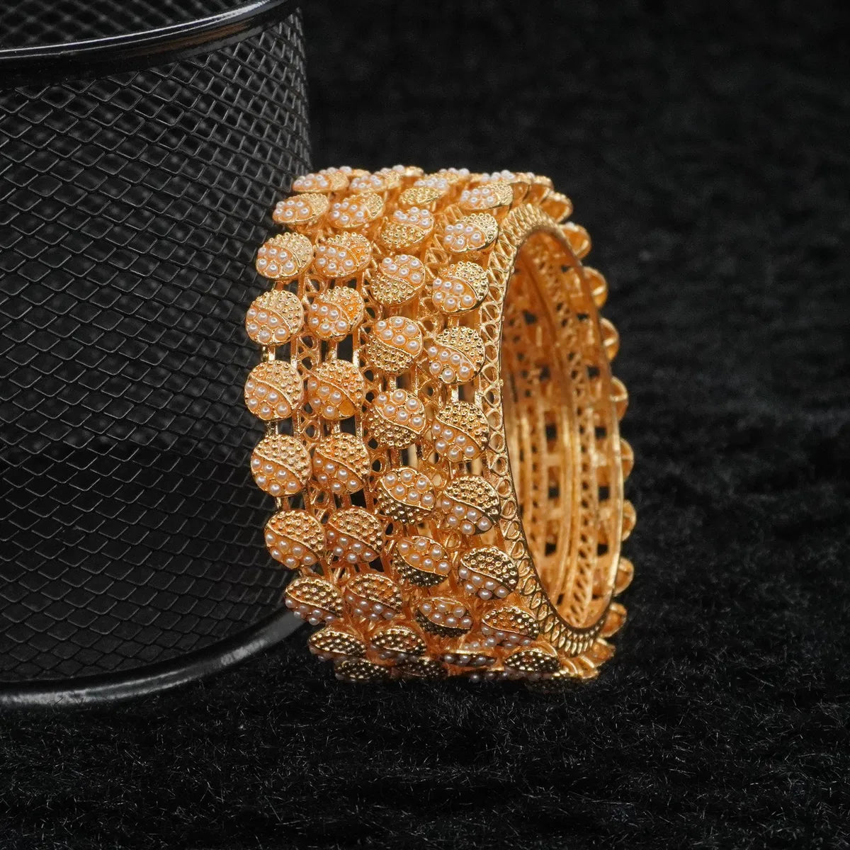 Gold Plated Pearl Based Gokhru Bangle Set (4 Pieces )