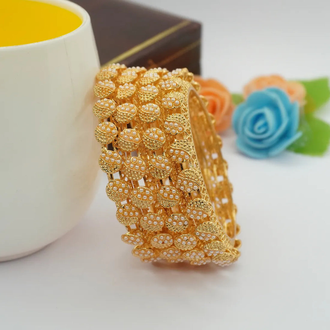 Gold Plated Pearl Based Gokhru Bangle Set (4 Pieces )