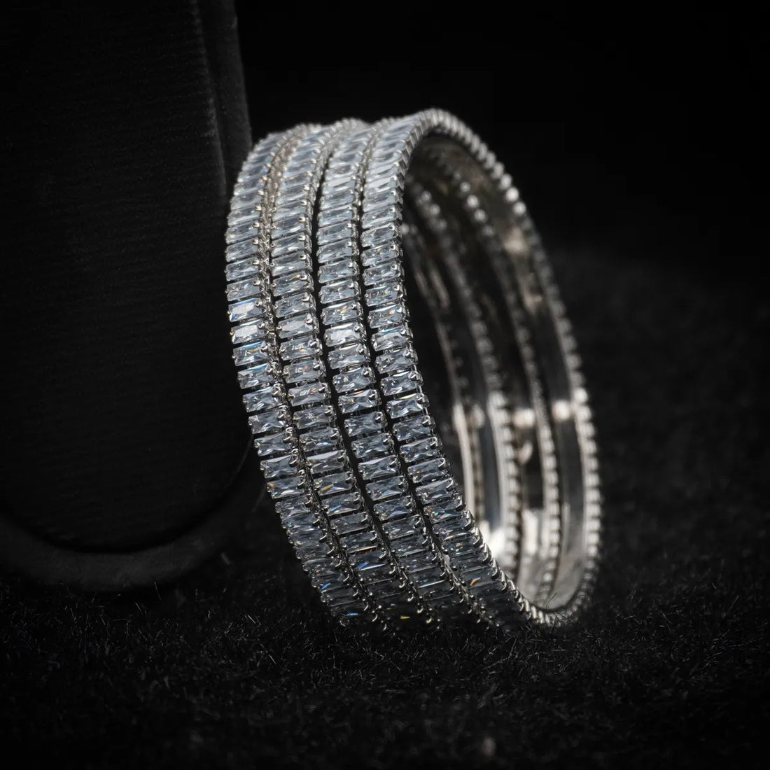 Rodium Plated Thin Ad Bangles Set (4 Pieces )