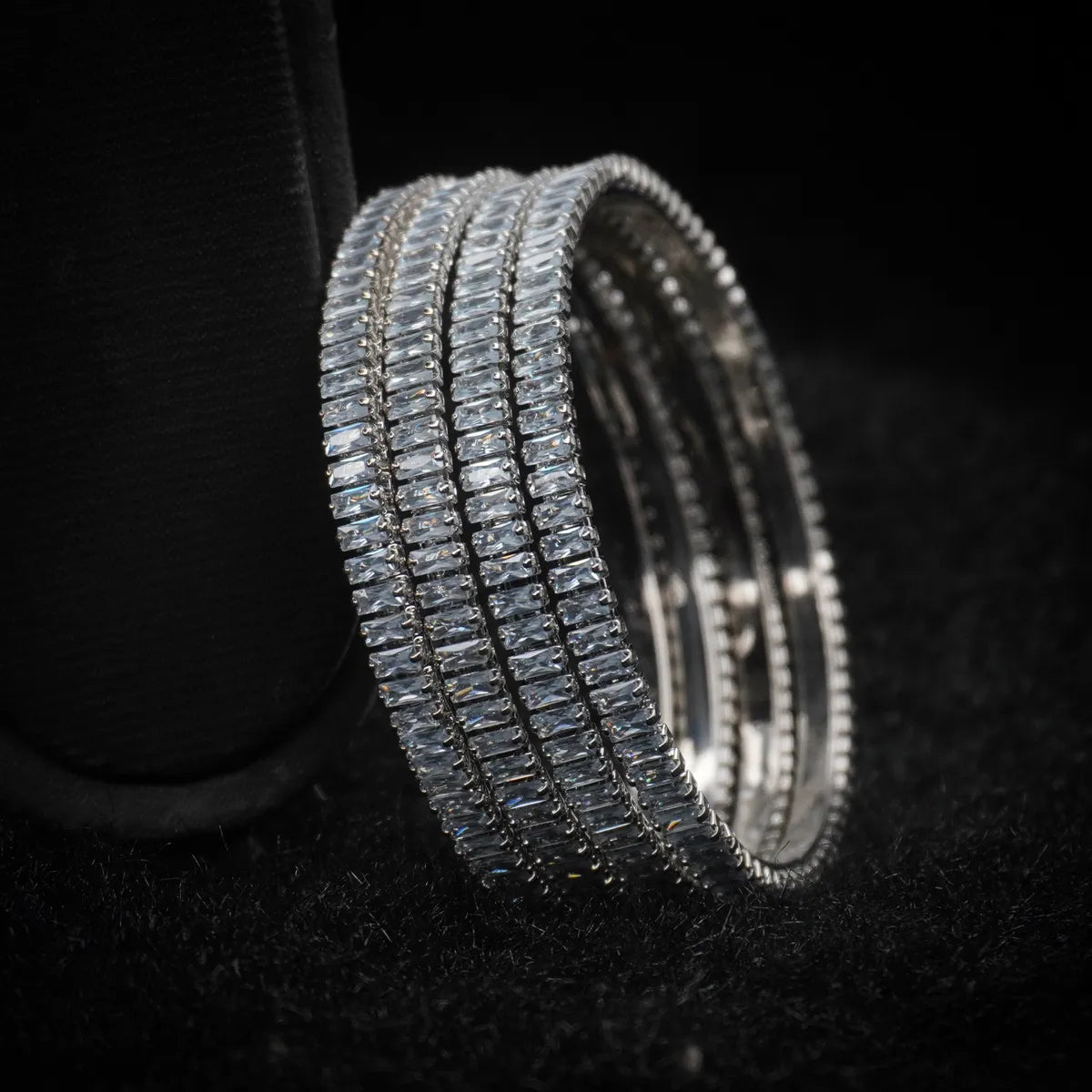 Rodium Plated Thin Ad Bangles Set (4 Pieces )