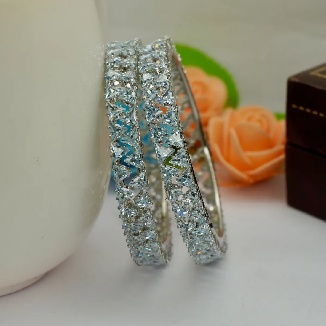 Rodium Plated Triangle Designer Ad Bangles Set
