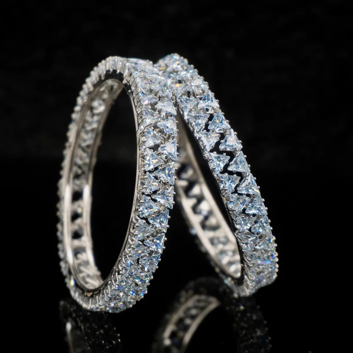 Rodium Plated Triangle Designer Ad Bangles Set