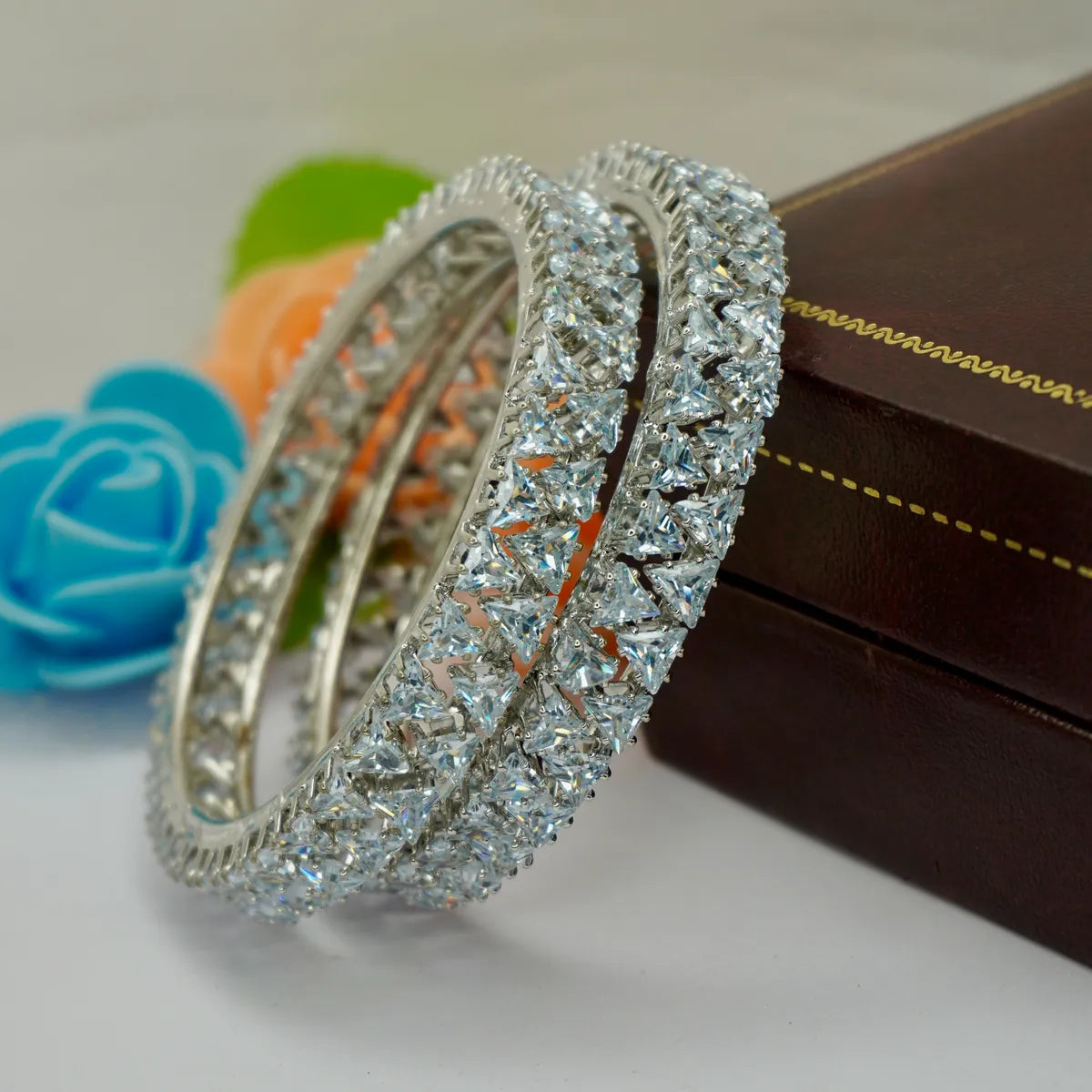 Rodium Plated Triangle Designer Ad Bangles Set