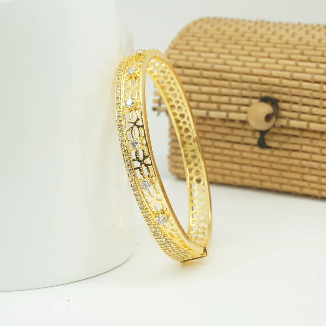 Panini Jewels Gold Plated Floral Crystal Cutwork Designer Kada Bangle