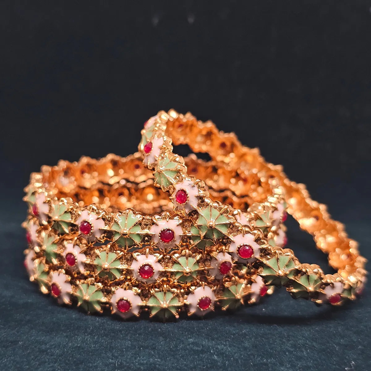 Gold-Plated Meenakari Floral Stone Studded Traditional Bangle Set for Women