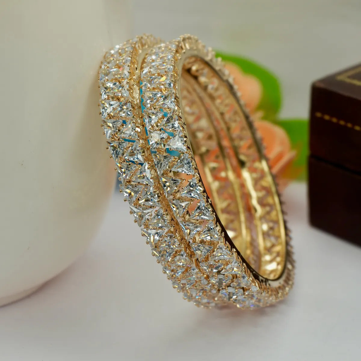Gold Plated Triangle Designer Ad Bangles Set