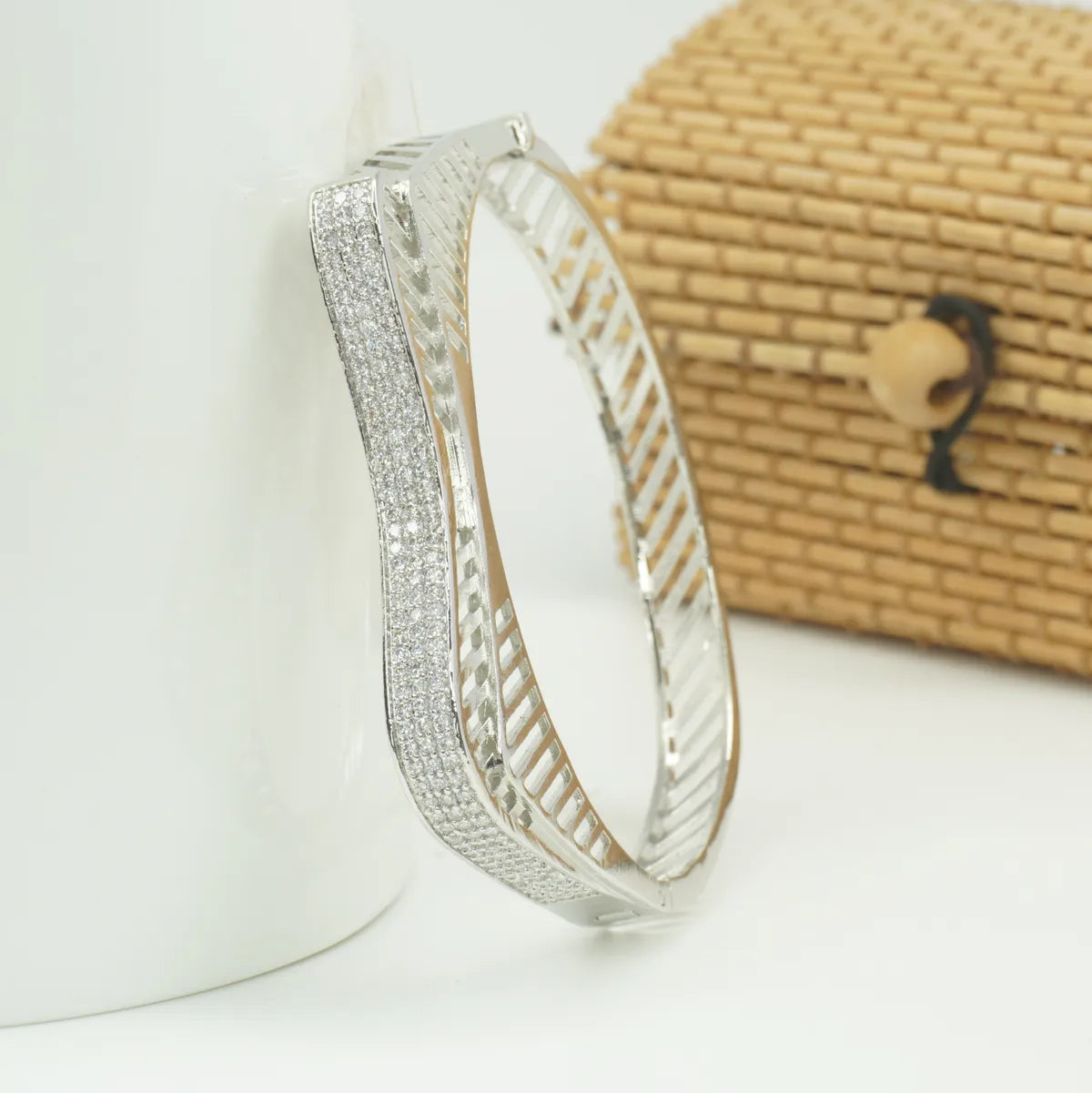 Panini Jewels Silver Plated Crystal Stripe Designer Kada Bangle