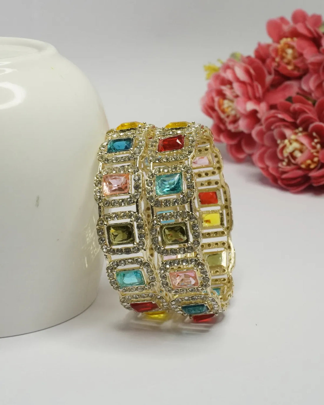 Gold-Plated Multicolour Stone Studded Designer Bangle Set for Women