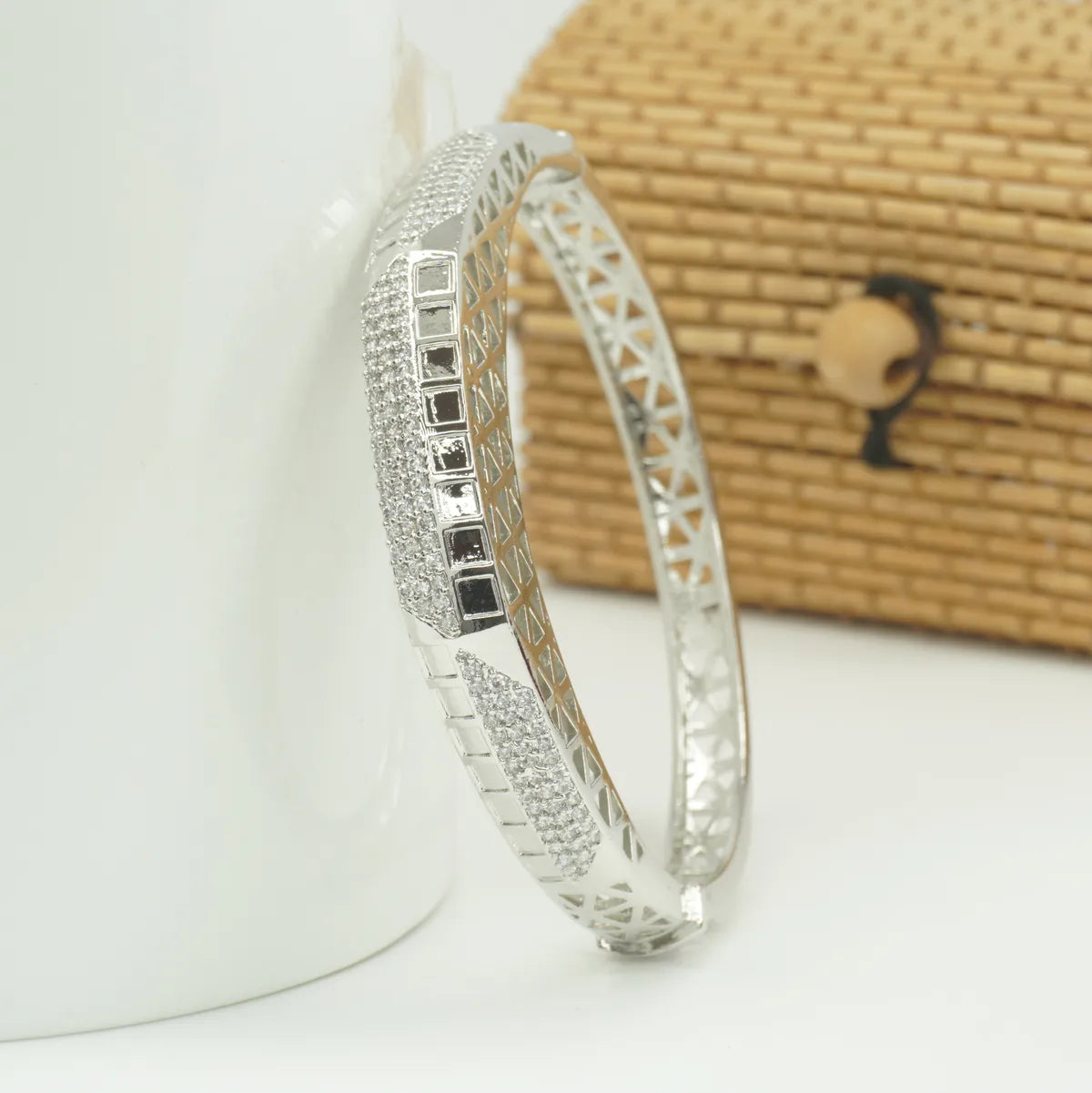 Panini Jewels Silver Plated Geometric Crystal Designer Kada