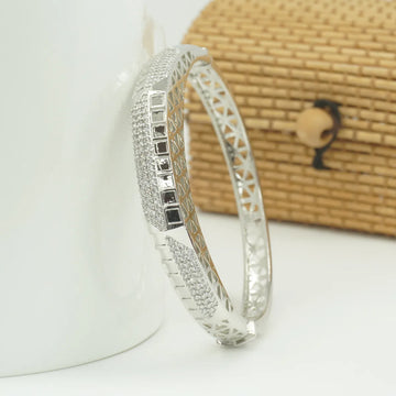 Panini Jewels Silver Plated Geometric Crystal Designer Kada