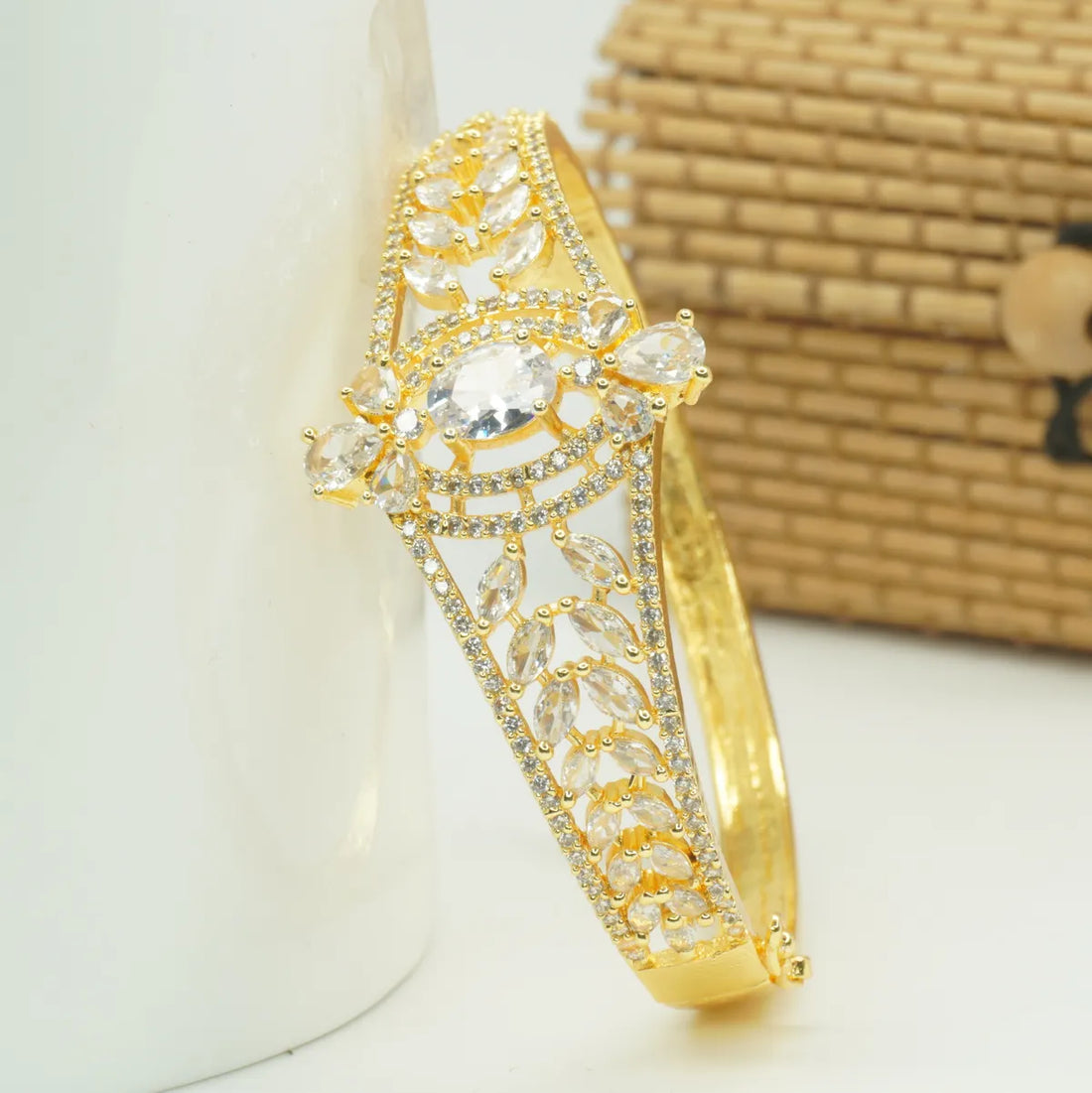 Panini Jewels Gold Plated Floral Crystal Studded Designer Kada Bangle
