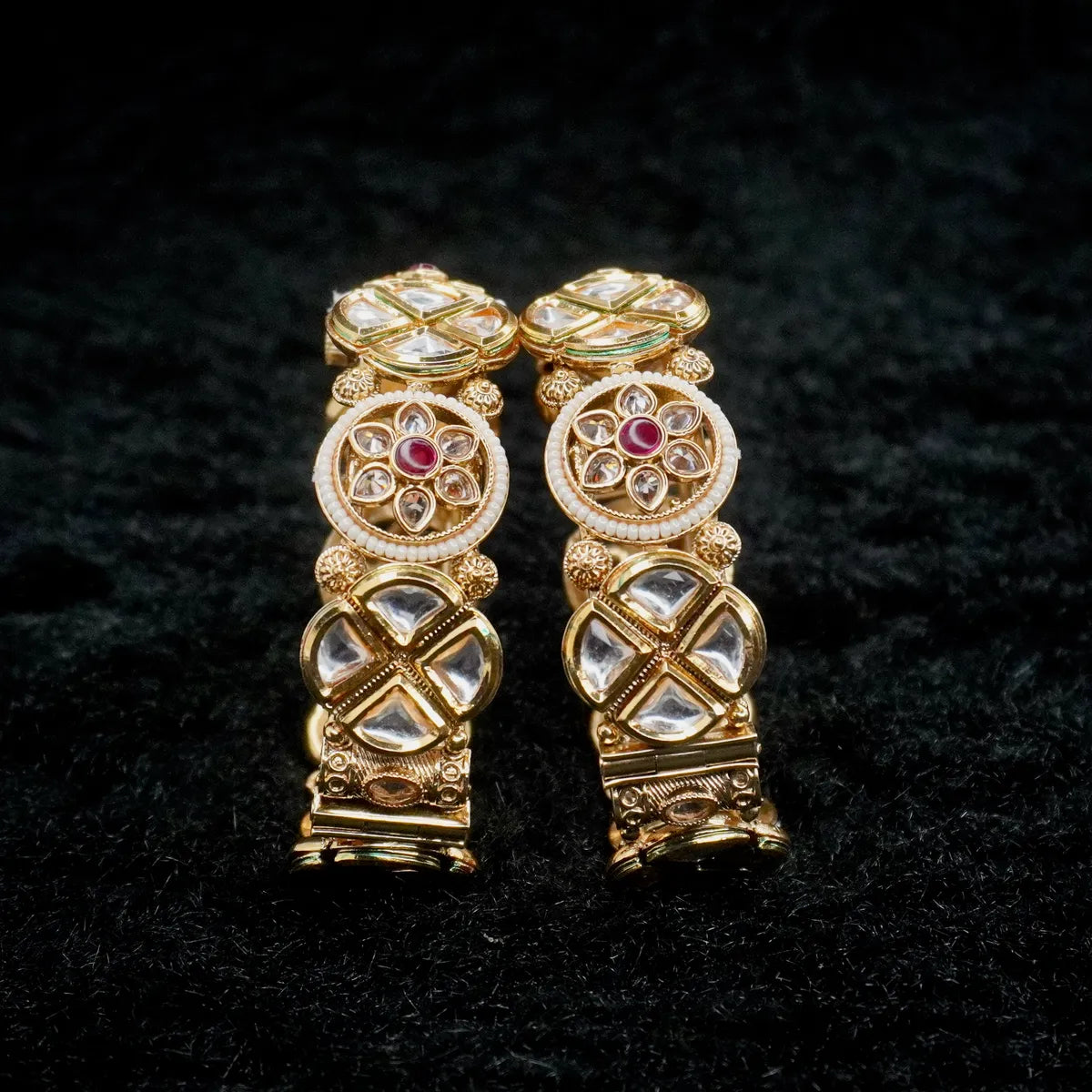 Ruby Work Rounded By AD and Pearl Stylish Copper Bangles Set