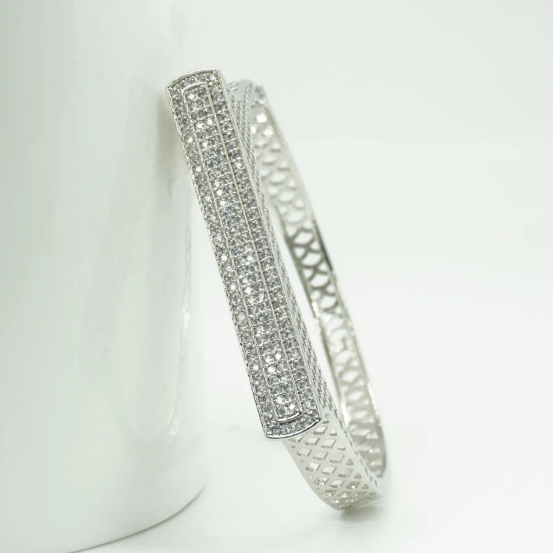 Panini Jewels Silver Plated Crystal Studded Cutwork Designer Kada Bangle