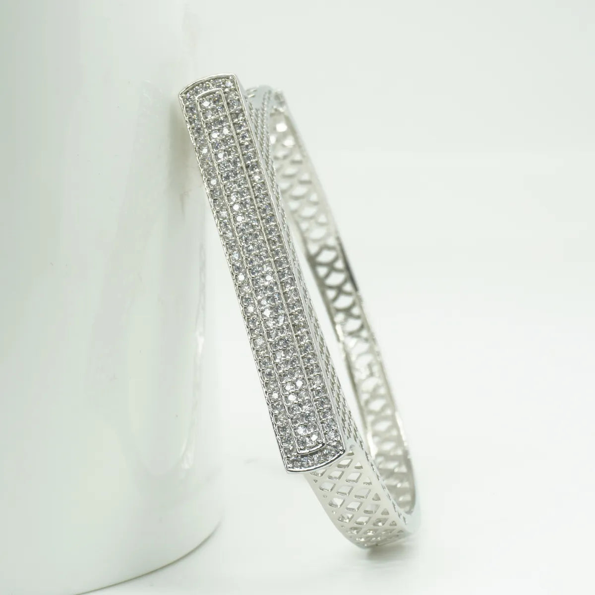 Panini Jewels Silver Plated Crystal Studded Cutwork Designer Kada Bangle