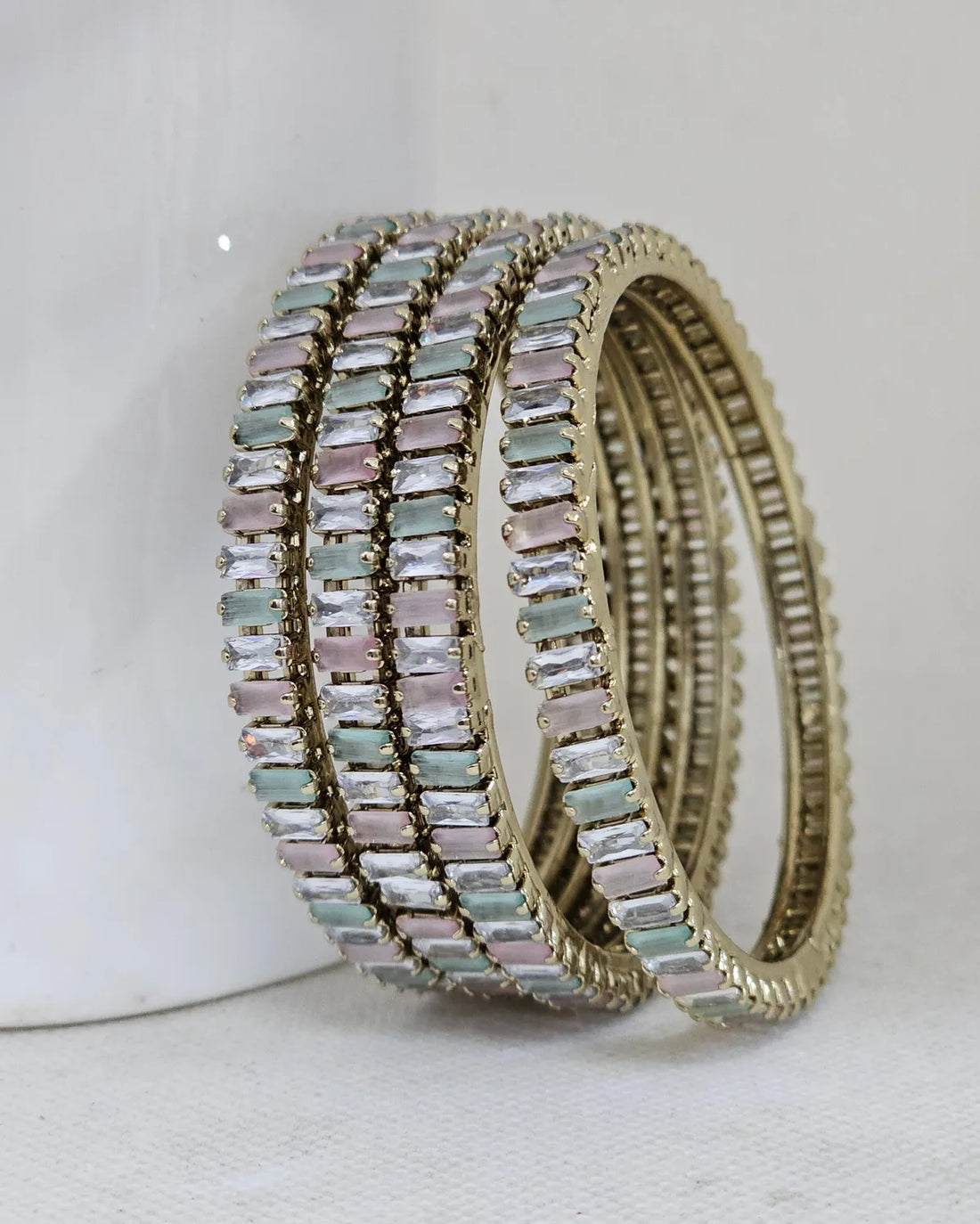 Pastel Multicolour Stone-Studded Gold-Tone Bangle Set