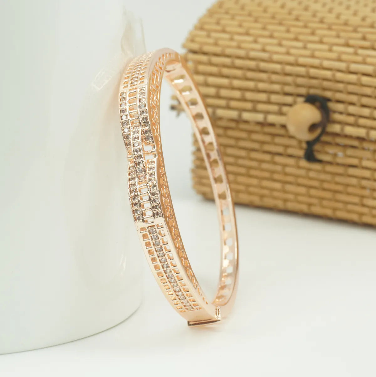 Panini Jewels Rose Gold Plated Crystal Line Cutwork Designer Kada